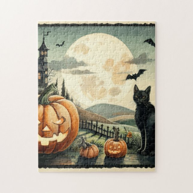 Halloween/Fall/Höst/pumpkin/katt Pussel (Vertikal)