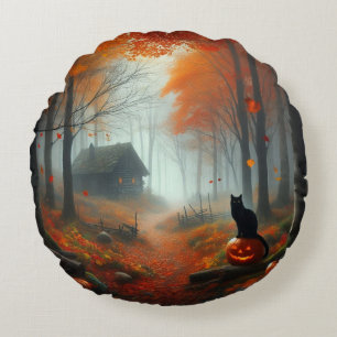 Halloween/Fall/Höst/pumpkin/katt Rund Kudde