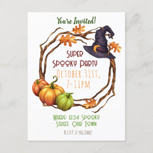Halloween Fall Party-inbjudan Pumpkin Witch Vykort
