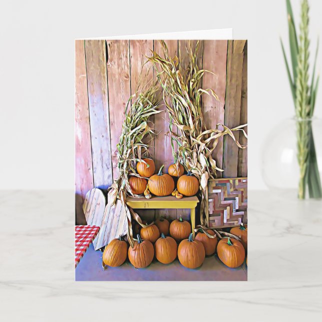 Halloween Fall Pumpkins och Cornstalk visning Card Kort (Framsida)