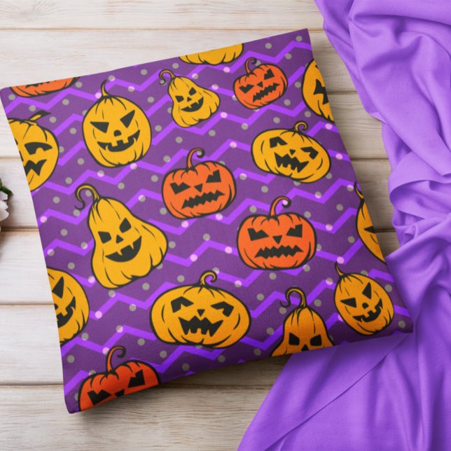 Halloween Fall Thanksgiving Pumpkin Chevron Lila Kudde (Skapare uppladdad)