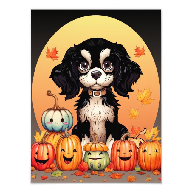 Halloween, Fall-ThLED, Black och Tan Cavalier Fototryck (Framsidan)