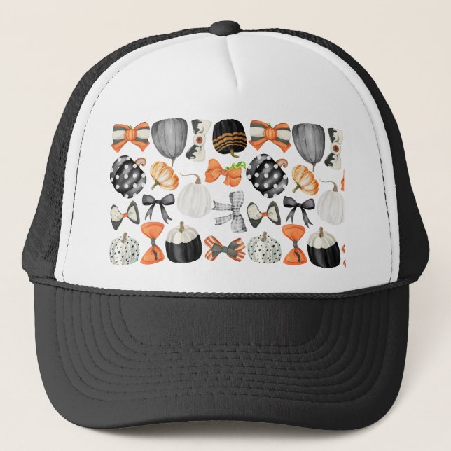 Halloween-fall, vattenfärg för mönster-pumpa keps (Framsida)