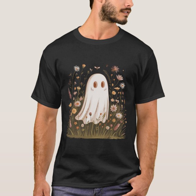 Halloween Fall Vibes Blommigt Ghost T Shirt (Framsida)