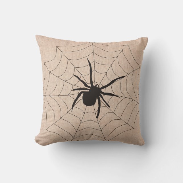 Halloween fångade i en Webben Spider Burlap Kudde (Framsida)