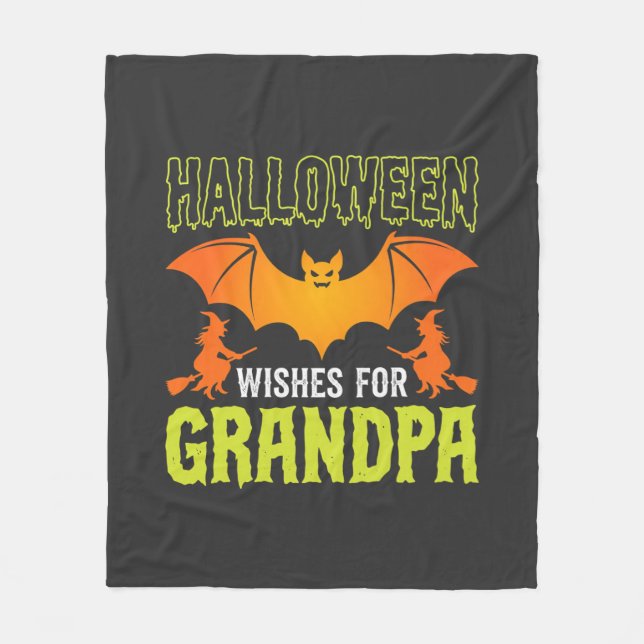 Halloween Farfar Fladdermus Häxa Önskningar Fleecefilt (Framsidan)
