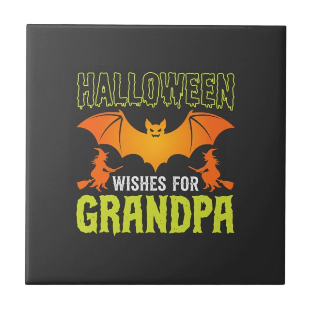 Halloween Farfar Fladdermus Häxa Önskningar Kakelplatta (Framsidan)