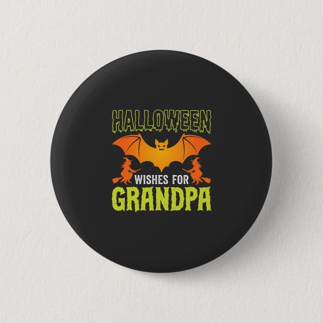 Halloween Farfar Fladdermus Häxa Önskningar Knapp (Framsida)