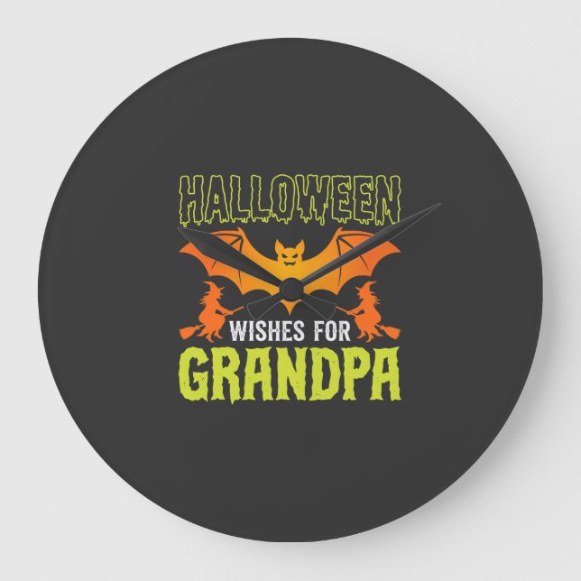 Halloween Farfar Fladdermus Häxa Önskningar Stor Klocka (Framsida)