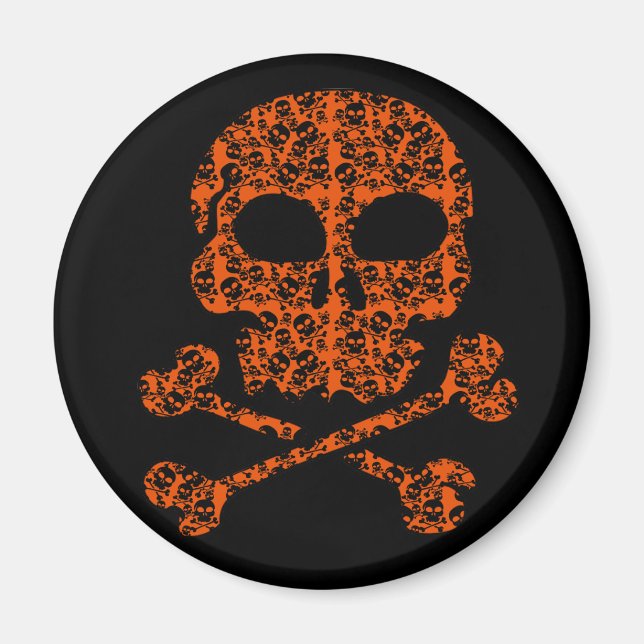 Halloween Färg! Orange och svarta Döskallar Magnet (Framsidan)