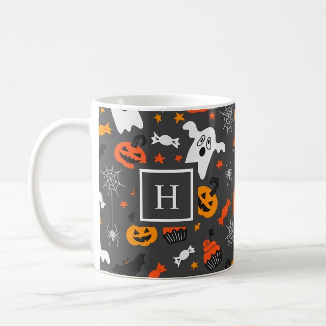 Halloween färg-symboler mönster kaffemugg (Vänster)
