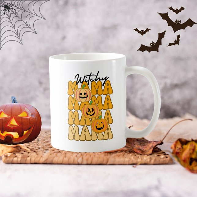 Halloween-färger på en funky häxa-mamma kaffemugg (Skapare uppladdad)