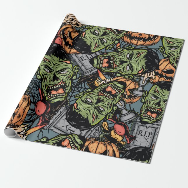 Halloween färglös inslag sömlös mönster med  presentpapper (Utrullad)