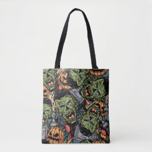 Halloween färglös inslag sömlös mönster med tygkasse