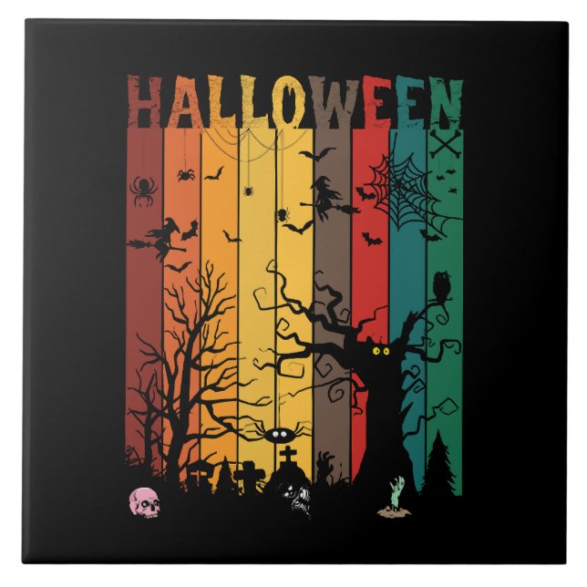 Halloween färgrik natt kakelplatta (Framsidan)