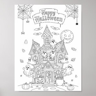 Halloween-färgsida - en hemlig mansion poster