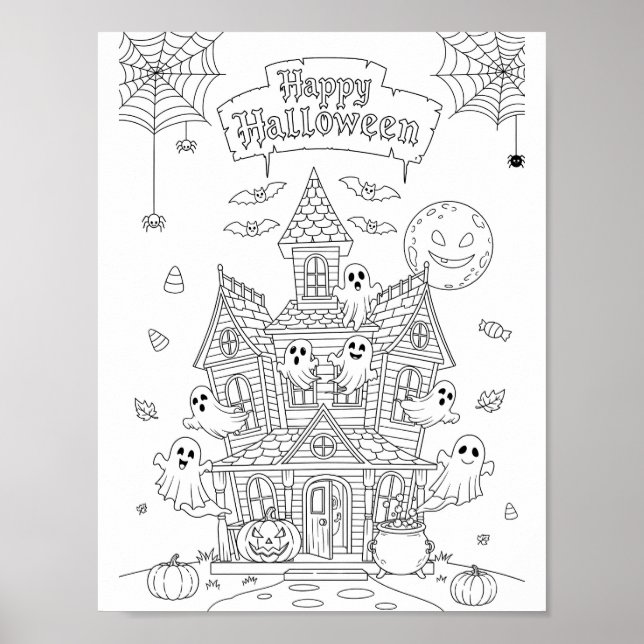 Halloween-färgsida - en hemlig mansion poster (Framsidan)