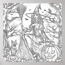 Halloween-färgsida, pumpa och kattfärg