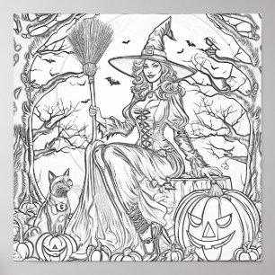 Halloween-färgsida, pumpa och kattfärg poster