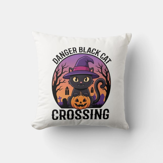 Halloween Farlig Svart Katt Korsning Kudde (Framsida)