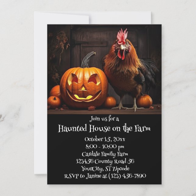 Halloween Farm Chicken Tupp hemsökt House Inbjudningar (Framsida)
