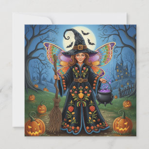 Halloween-fe med pumpa julkort