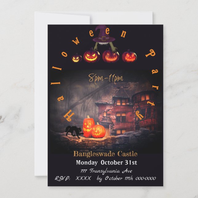 Halloween fest Bangleswades inbjudan till Castle (Framsida)