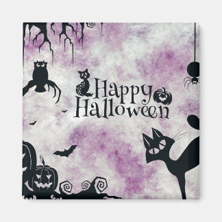 Halloween fest Black Cat Evil Pumpkins Scary Uggla Magnet