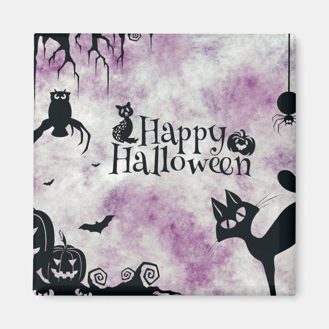 Halloween fest Black Cat Evil Pumpkins Scary Uggla Magnet (Framsidan)
