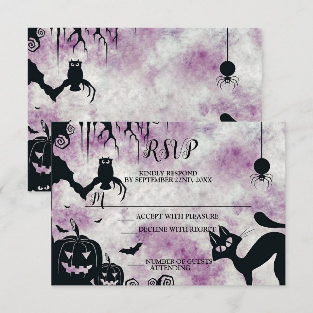Halloween fest Black Cat Evil Pumpkins Scary Uggla OSA Kort (Fram/baksida)