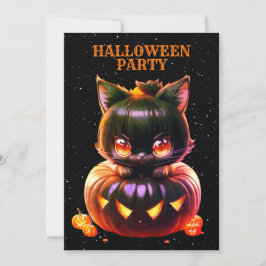 Halloween fest Black Cat Pumpkin Horror Scary Inbjudningar