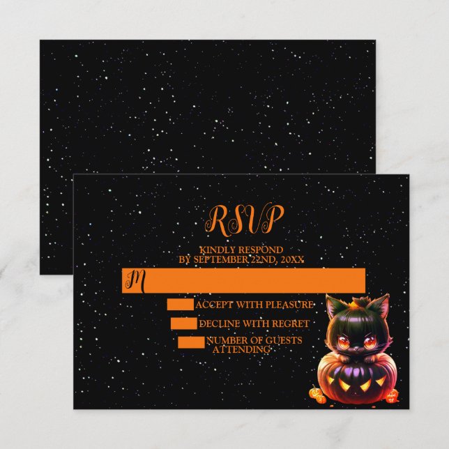 Halloween fest Black Cat Pumpkin Horror Scary OSA Kort (Fram/baksida)