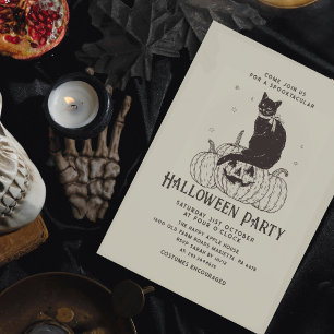 Halloween fest Black Cat Pumpkin Inbjudningar