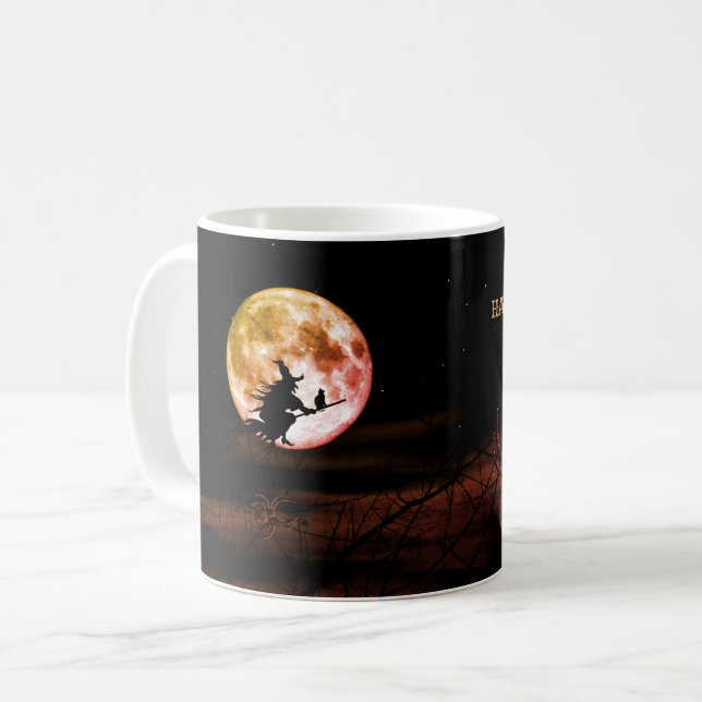 Halloween fest Black Night Full Moon Scary Kaffemugg (Framsida vänster)