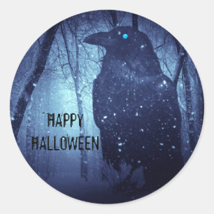 Halloween fest Black Raven Kråka Blue Forest Runt Klistermärke