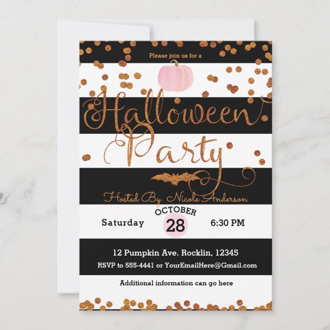 Halloween fest Black White Rosa Orange Chic  Inbjudningar (Framsida)
