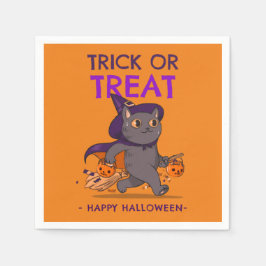 Halloween fest blöjor, katt med häxhatt pappersservett