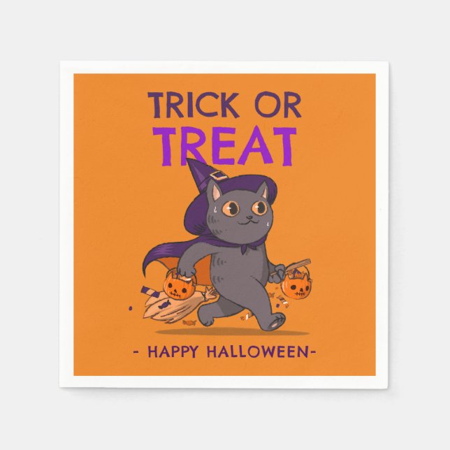 Halloween fest blöjor, katt med häxhatt pappersservett (Framsidan)