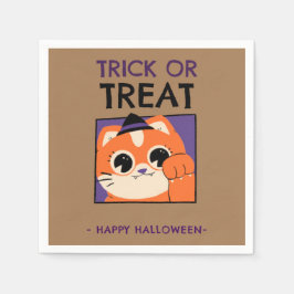 Halloween fest blöjor, kattade med hatt, bruna pappersservett