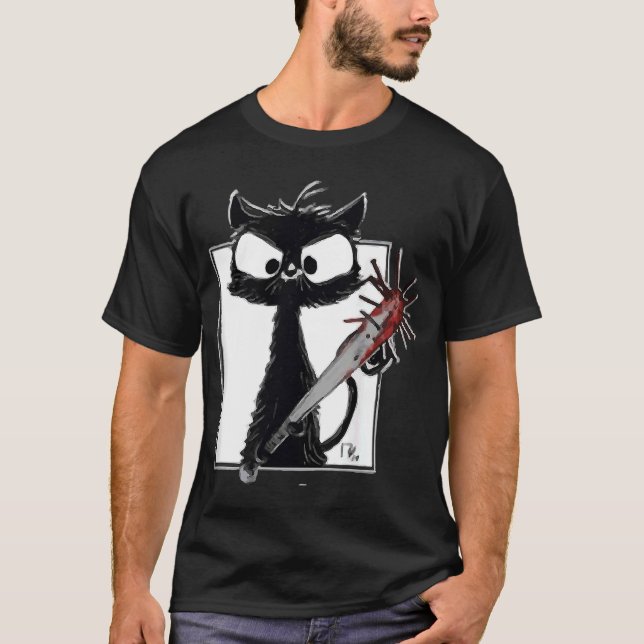 Halloween fest Blood Splatter Knivar Black T Shirt (Framsida)