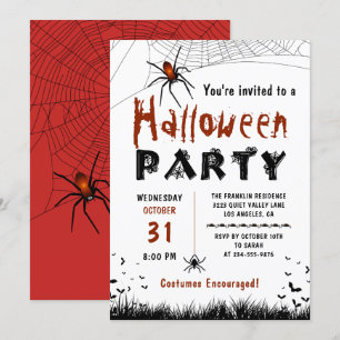 Halloween fest Bloody Spiders Costume Party Inbjudningar