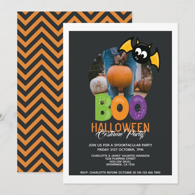 Halloween fest Boo och Fladdermus Personligen Inbjudningar (Fram/baksida)
