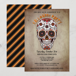 Halloween fest Bright Socker Skull Day of the dead Inbjudningar