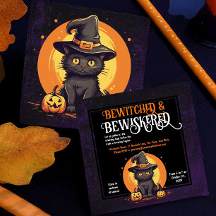 Halloween fest Cat Cute Kitten i Witch Hat Inbjudningar