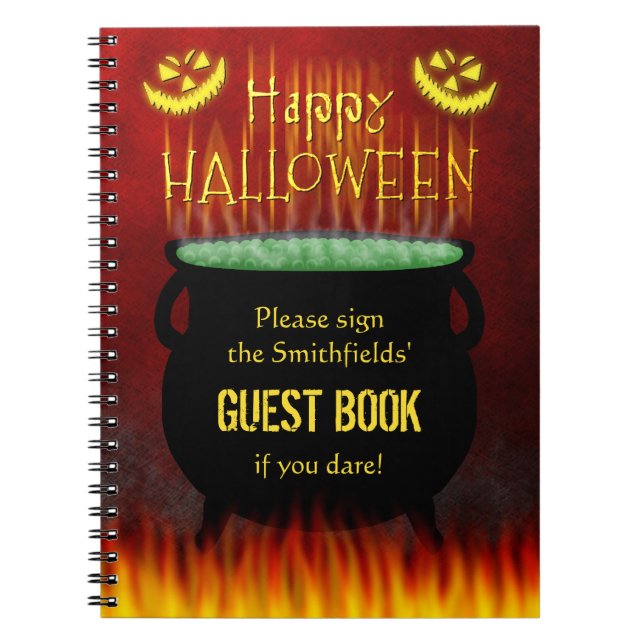 Halloween fest Cauldron Fire Guest Bok Anteckningsbok Med Spiral (Framsidan)