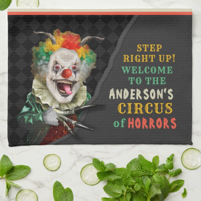 Halloween fest Circus Clown Scary Carnival Anpassn Kökshandduk (Vikta)