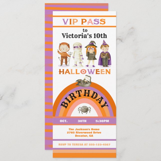 Halloween fest Costume VIP-pass biljett Inbjudningar (Fram/baksida)