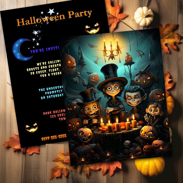 Halloween fest Creepy Kids Pumpkins Candles Inbjudningar (Skapare uppladdad)
