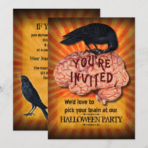 Halloween fest - Creepy Raven på Brain Anpassnings Inbjudningar