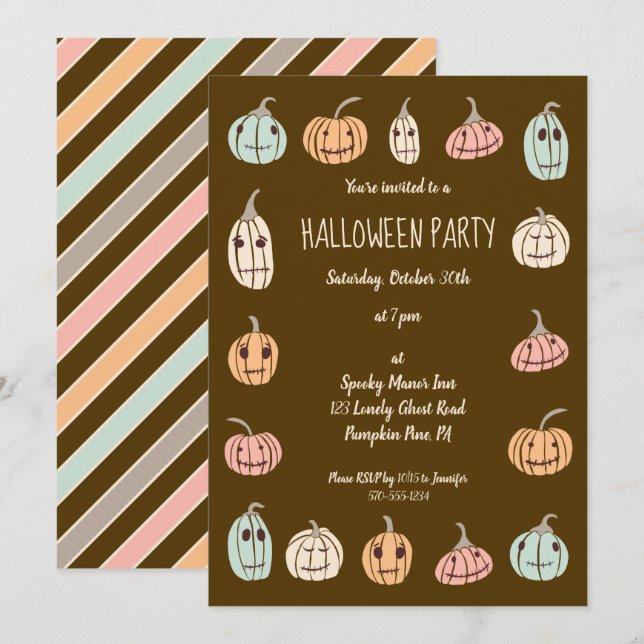 Halloween fest Cute Pastel Pumpkins Inbjudningar (Fram/baksida)